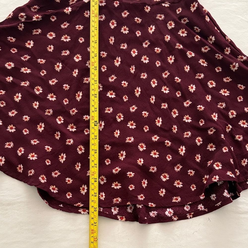 Forever 21 Juniors Burgundy Short Sleeve Button Up Floral Mini Dress Size S - Picture 11 of 13